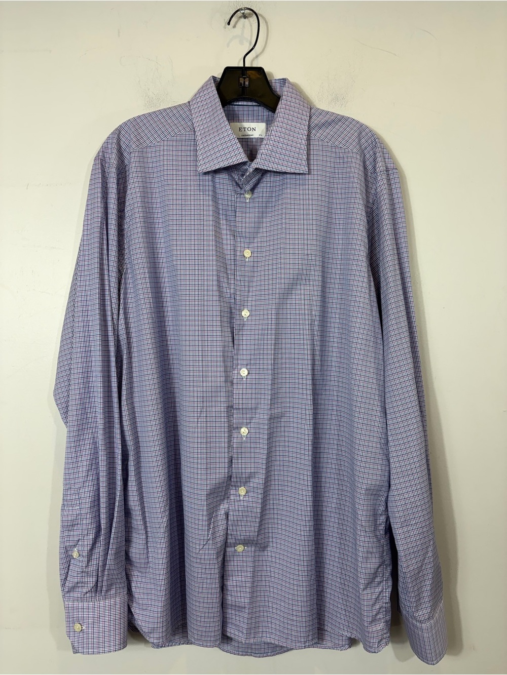 Eton Contemporary Brighton Purple Blue Check Dress Shirt Men’s 100% Cotton